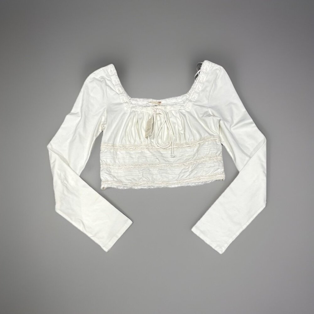 Free People Scarlett Smoked Long Sleeve Cream Cropped NWT